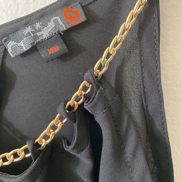 EUC Guess Black Gold Chain Strap Black Slinky Camisole Top - Picture 4 of 11